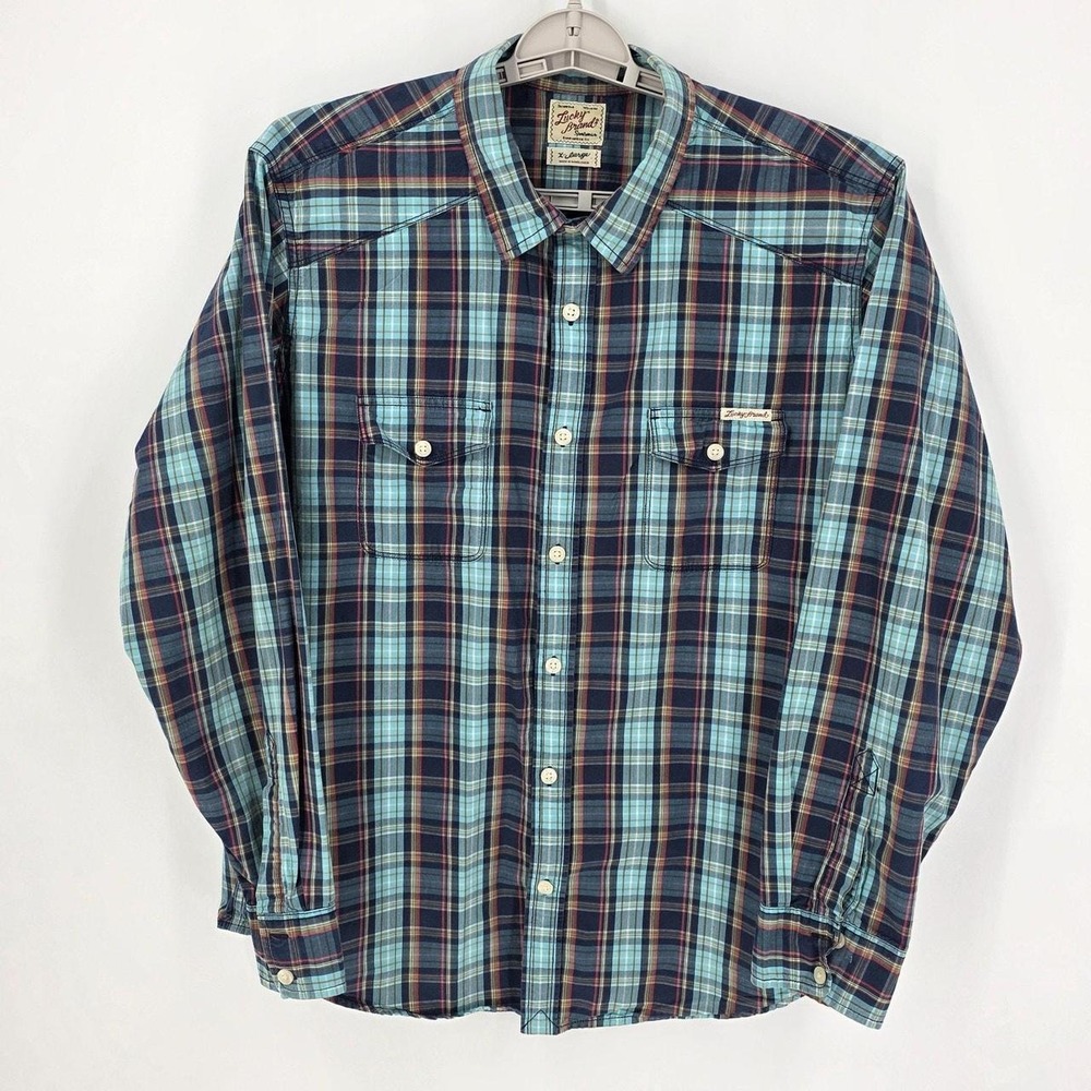 Lucky Brand Men's Blue Plaid Size XL Shirt Long Sleeve